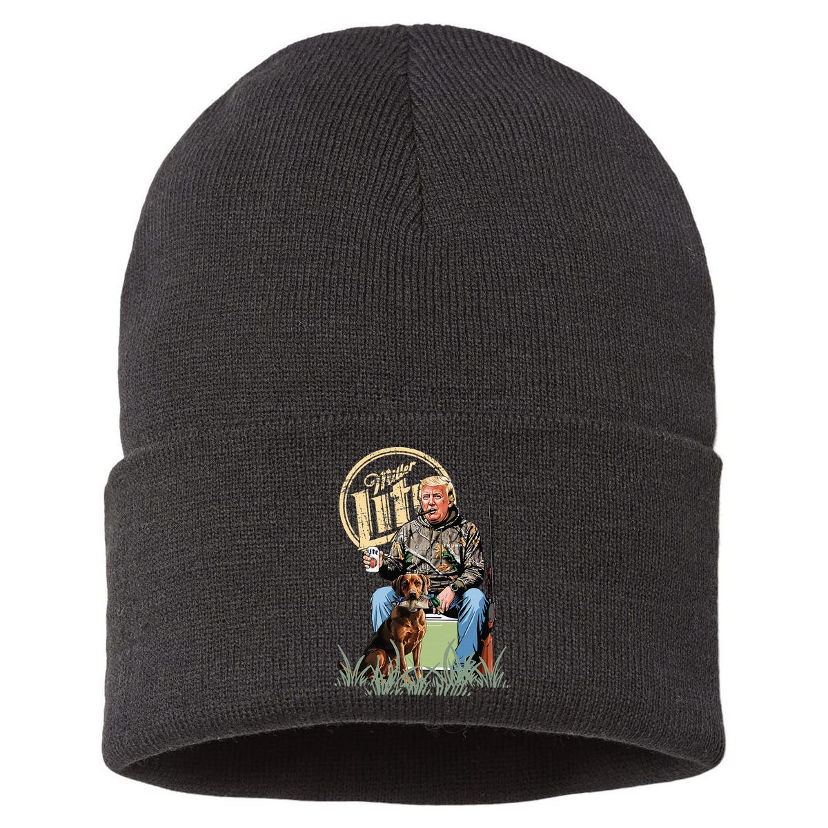 Retro Trump With Dog Fishermen Trump Fishing Hunting Season Sustainable Knit Beanie