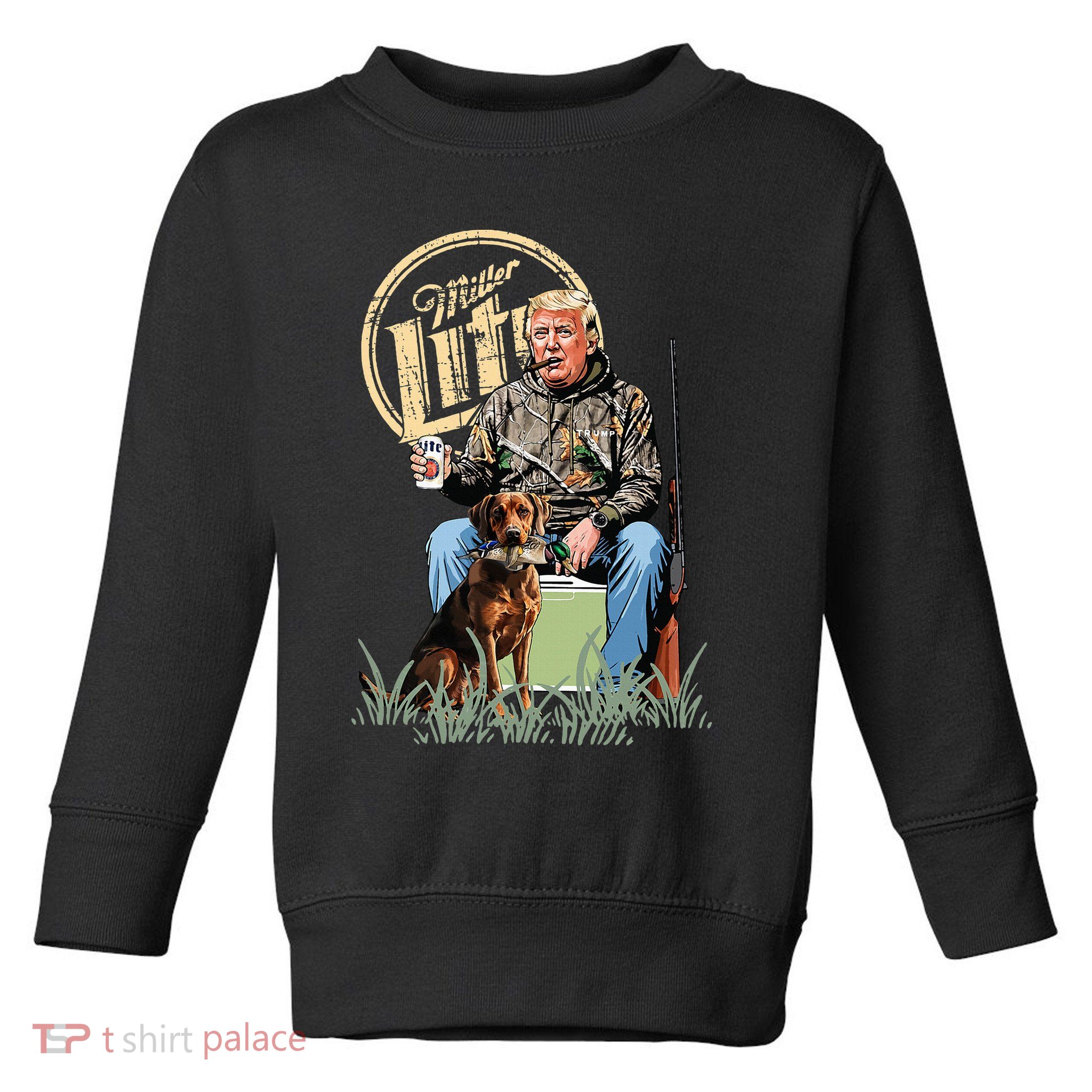 Retro Trump With Dog Fishermen Trump Fishing Hunting Season Toddler Sweatshirt