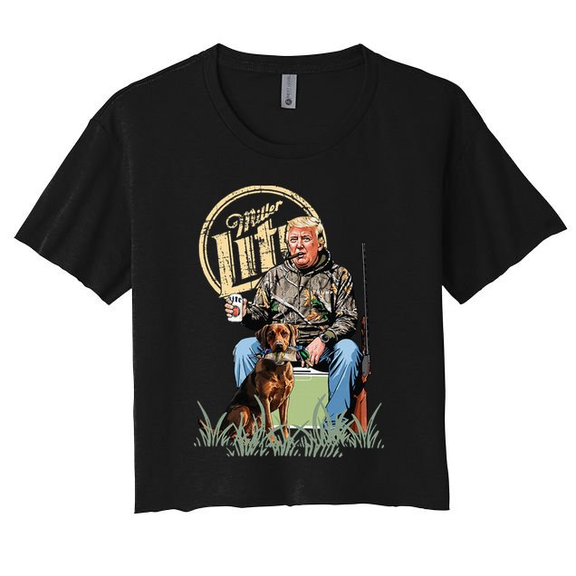 Retro Trump With Dog Fishermen Trump Fishing Hunting Season Women's Crop Top Tee