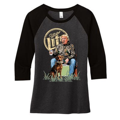 Retro Trump With Dog Fishermen Trump Fishing Hunting Season Women's Tri-Blend 3/4-Sleeve Raglan Shirt