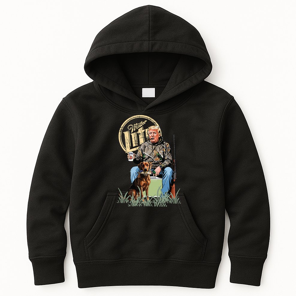 Retro Trump With Dog Fishermen Trump Fishing Hunting Season Kids Hoodie
