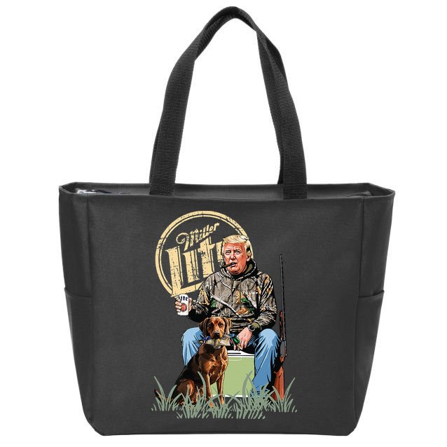 Retro Trump With Dog Fishermen Trump Fishing Hunting Season Zip Tote Bag