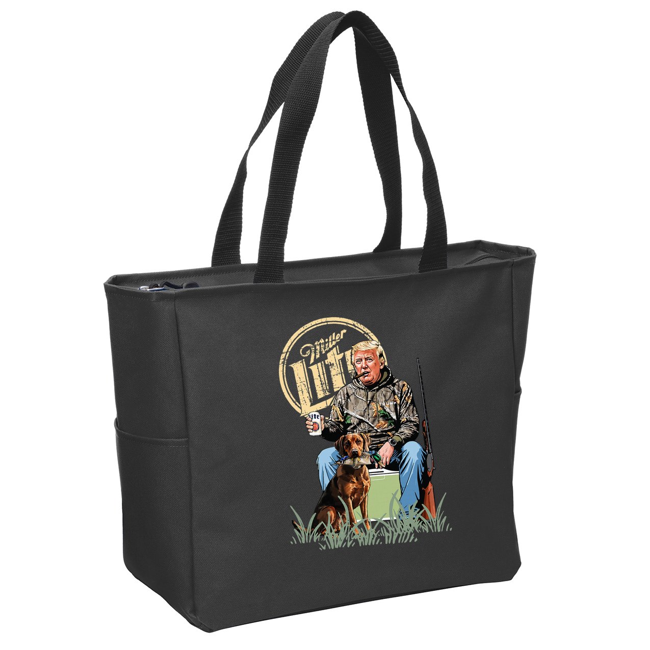 Retro Trump With Dog Fishermen Trump Fishing Hunting Season Zip Tote Bag