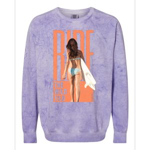 Ride The Wild Woman Surfing Colorblast Crewneck Sweatshirt