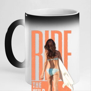 Ride The Wild Woman Surfing 11oz Black Color Changing Mug