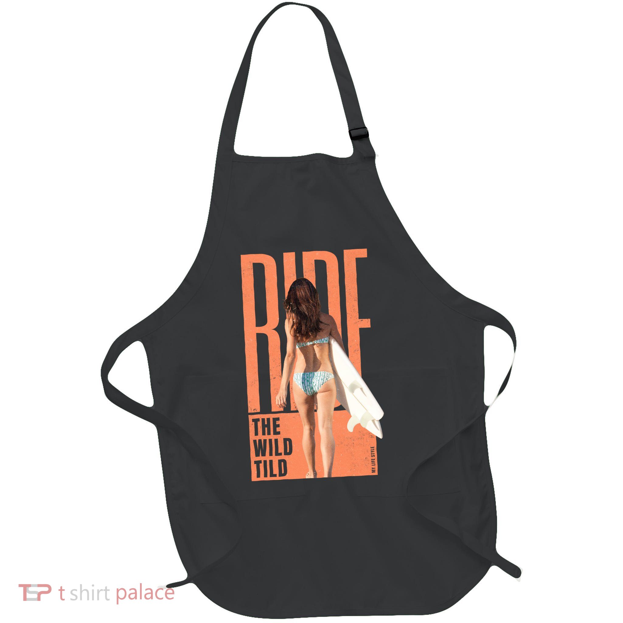 Ride The Wild Woman Surfing Full-Length Apron With Pockets