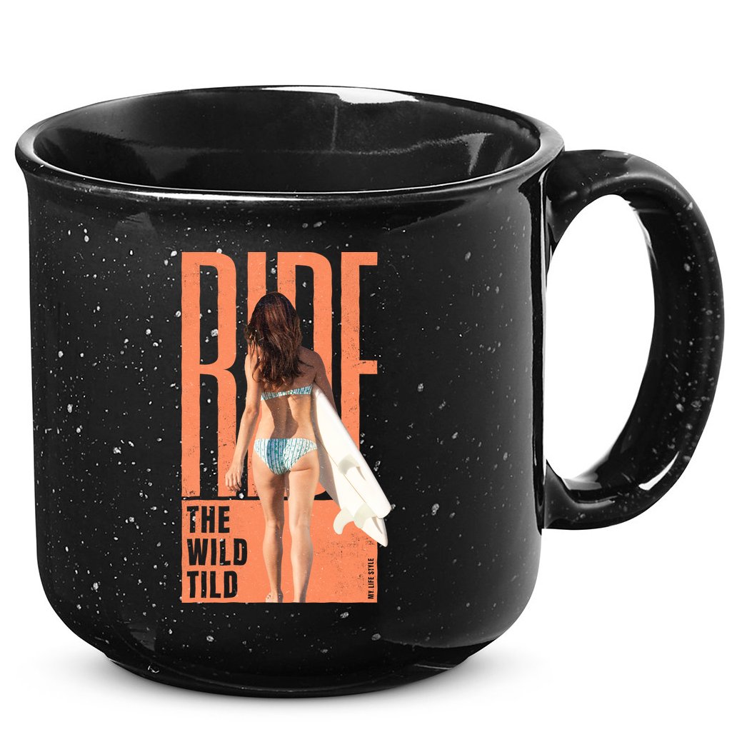 Ride The Wild Woman Surfing 15oz Campfire Ceramic Mug