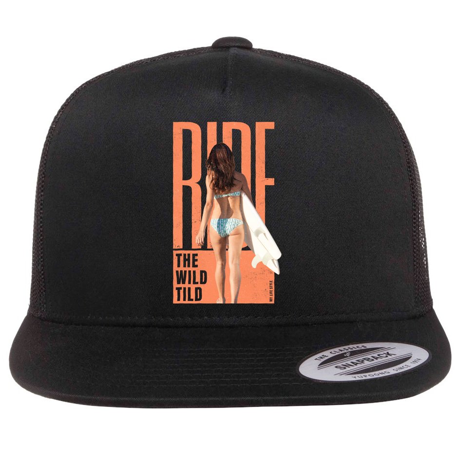Ride The Wild Woman Surfing Flat Bill Trucker Hat