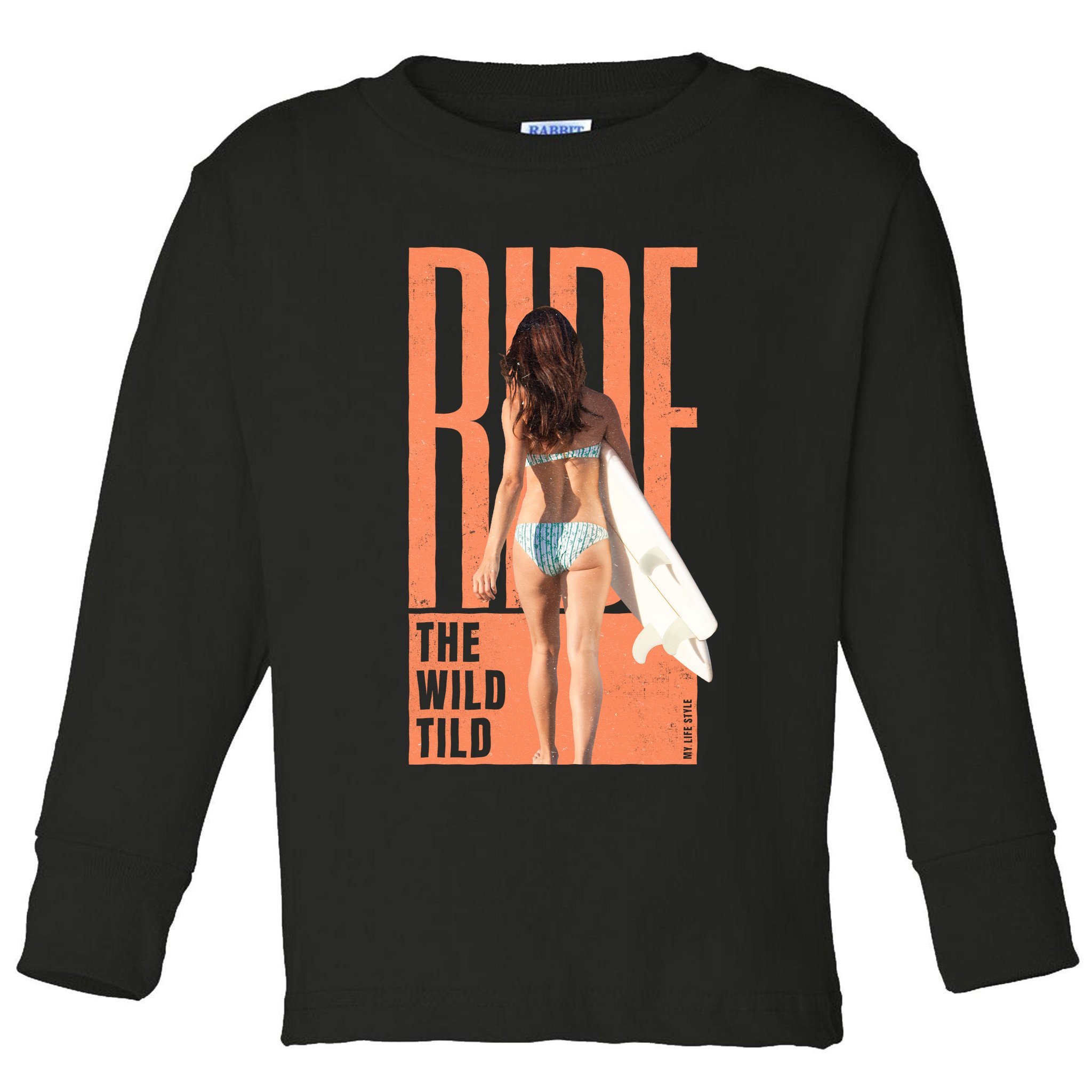 Ride The Wild Woman Surfing Toddler Long Sleeve Shirt