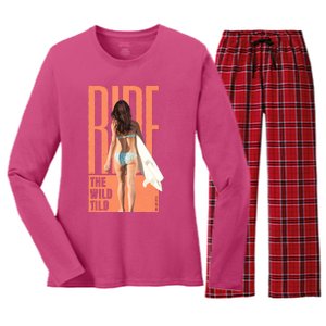 Ride The Wild Woman Surfing Women's Long Sleeve Flannel Pajama Set 