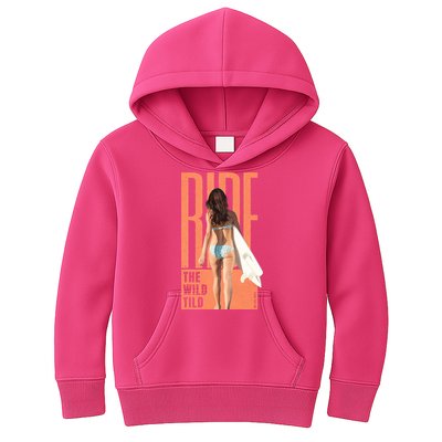 Ride The Wild Woman Surfing Kids Hoodie
