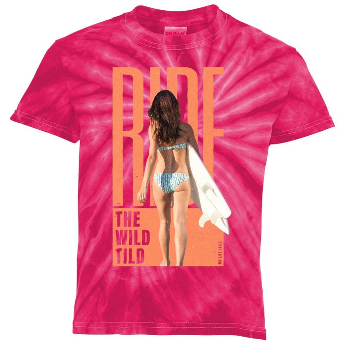 Ride The Wild Woman Surfing Kids Tie-Dye T-Shirt