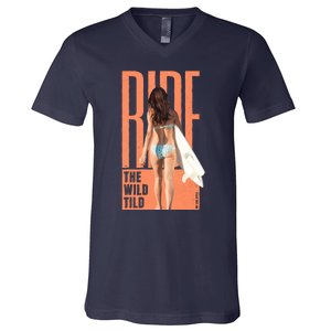 Ride The Wild Woman Surfing V-Neck T-Shirt