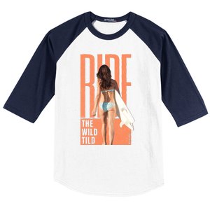 Ride The Wild Woman Surfing Baseball Sleeve Shirt