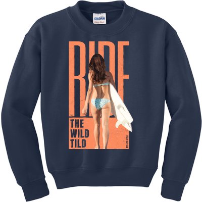 Ride The Wild Woman Surfing Kids Sweatshirt