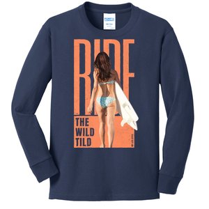 Ride The Wild Woman Surfing Kids Long Sleeve Shirt