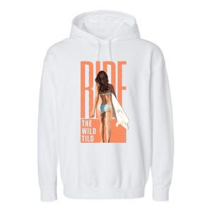 Ride The Wild Woman Surfing Garment-Dyed Fleece Hoodie