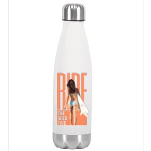 Ride The Wild Woman Surfing Stainless Steel Insulated Water Bottle