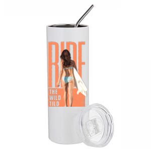 Ride The Wild Woman Surfing Stainless Steel Tumbler