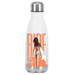 Ride The Wild Woman Surfing Stainless Steel Insulated Water Bottle