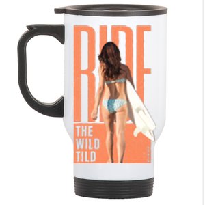 Ride The Wild Woman Surfing Stainless Steel Travel Mug