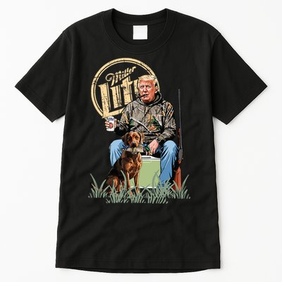 Retro Trump With Dog Fishermen Trump Fishing Hunting Season Tall T-Shirt