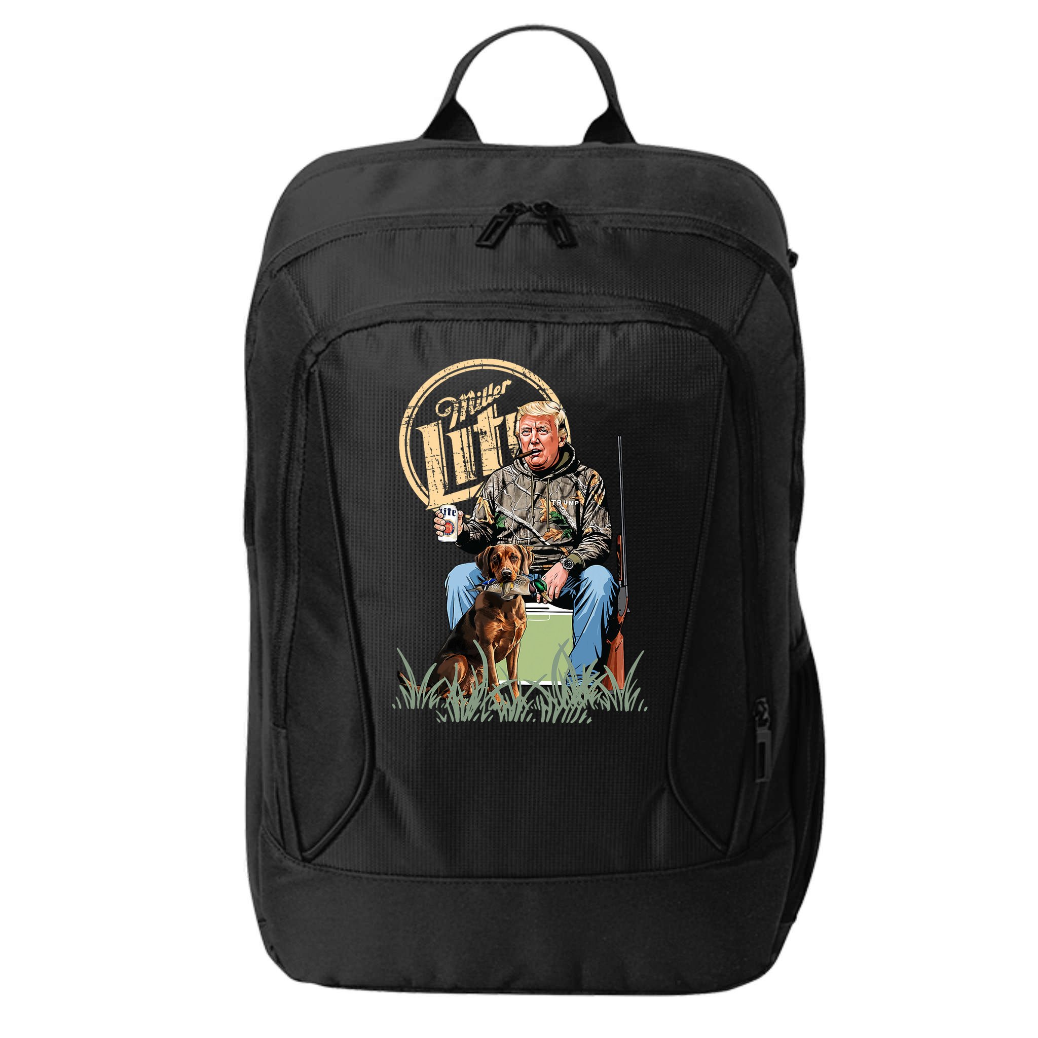 Retro Trump With Dog Fishermen Trump Fishing Hunting Season City Backpack