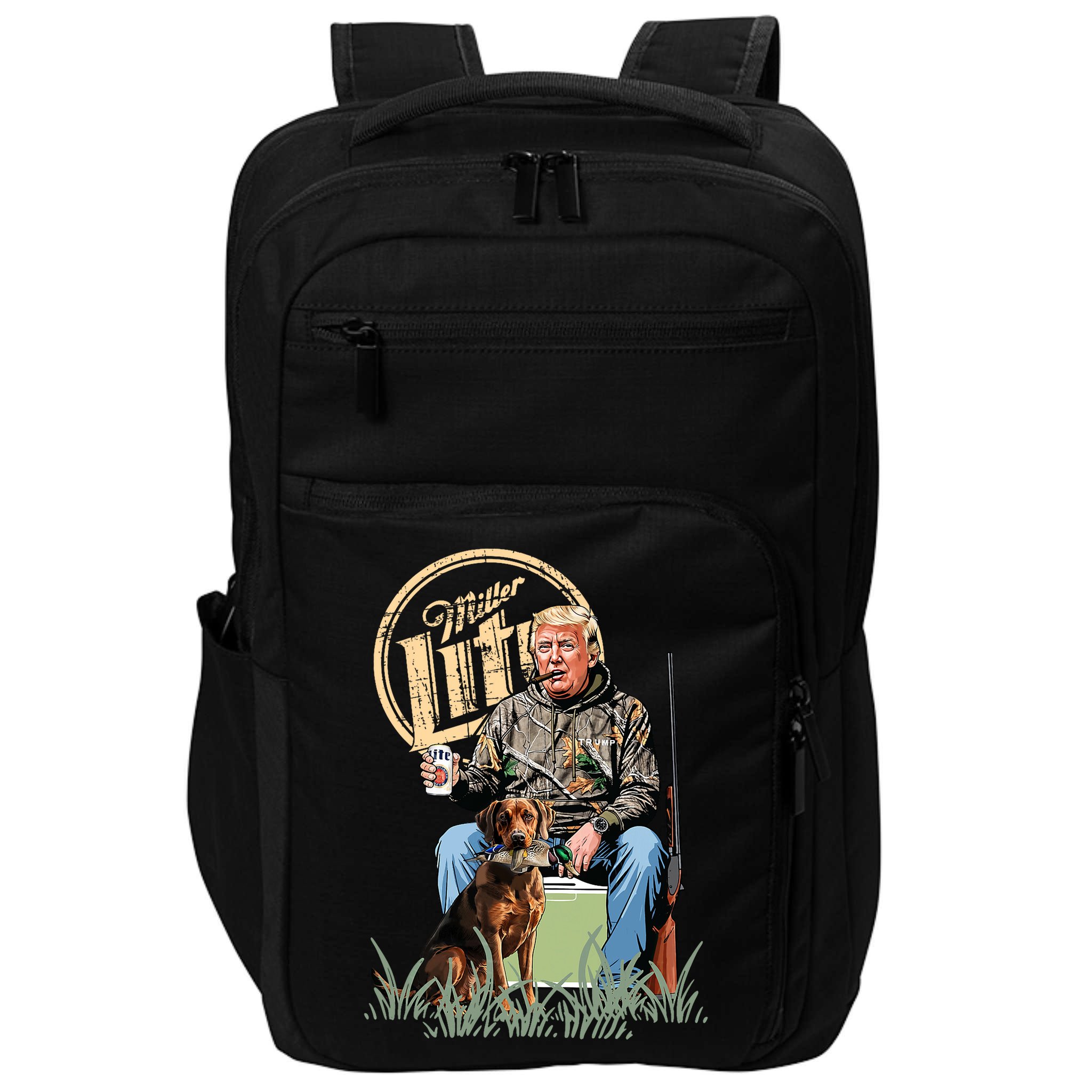 Retro Trump With Dog Fishermen Trump Fishing Hunting Season Impact Tech Backpack