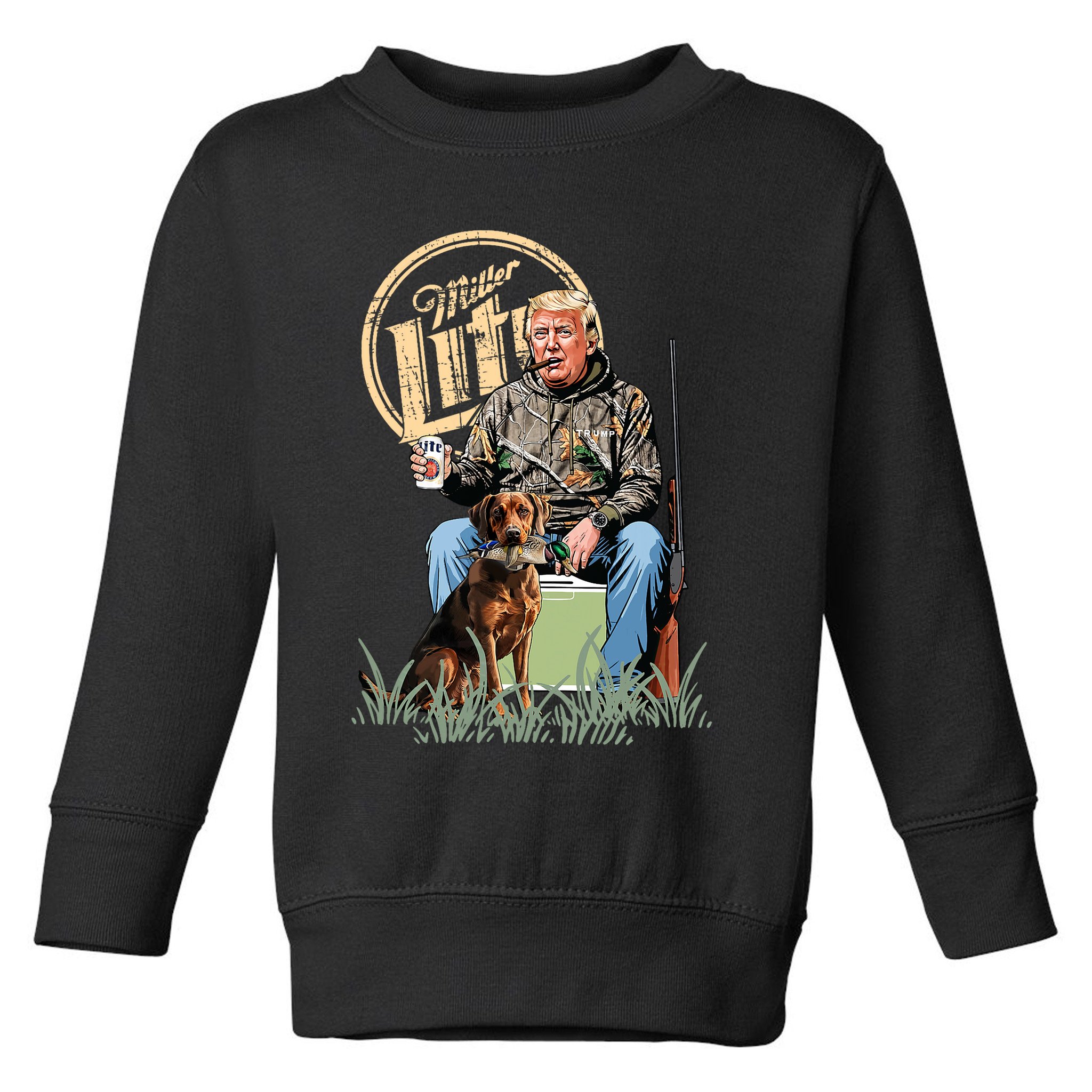 Retro Trump With Dog Fishermen Trump Fishing Hunting Season Toddler Sweatshirt