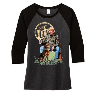 Retro Trump With Dog Fishermen Trump Fishing Hunting Season Women's Tri-Blend 3/4-Sleeve Raglan Shirt