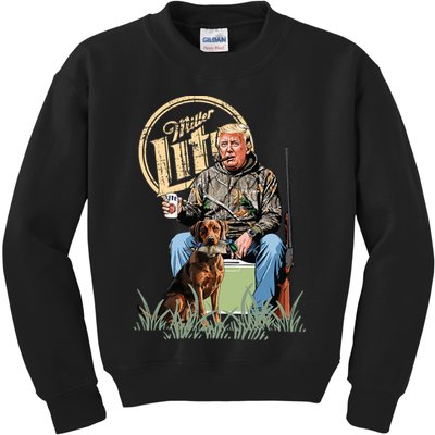 Retro Trump With Dog Fishermen Trump Fishing Hunting Season Kids Sweatshirt