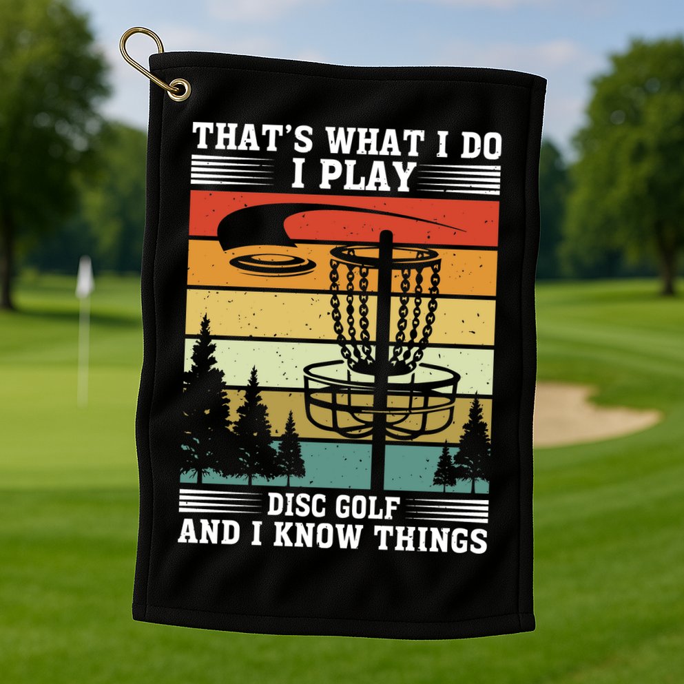 Retro That's What I Do I Play Disc Golf And I Know Things Golf Towel