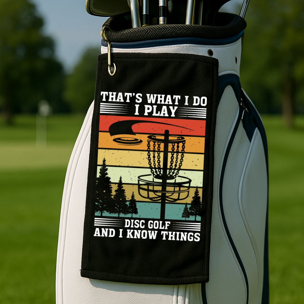 Retro That's What I Do I Play Disc Golf And I Know Things Golf Towel