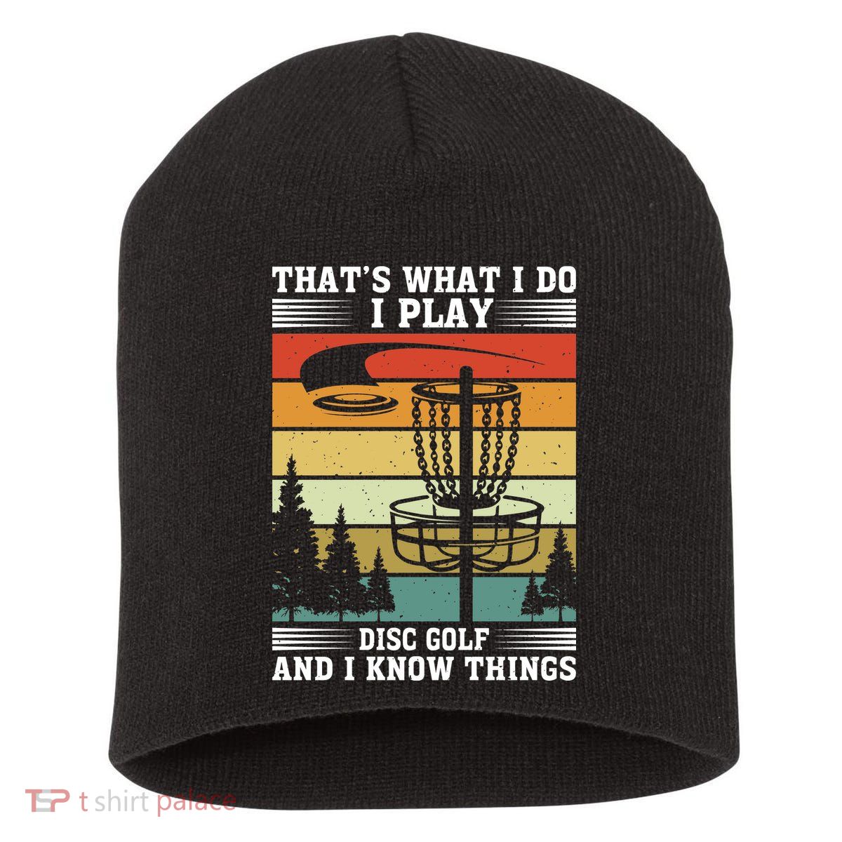 Retro That's What I Do I Play Disc Golf And I Know Things Short Acrylic Beanie