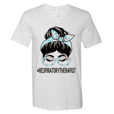 Respiratory Therapist Week Appreciation Day Wo Messy Bun V-Neck T-Shirt