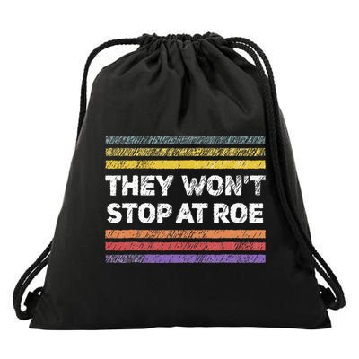 Retro They Wont Stop At Roe Rights Groovy Drawstring Bag