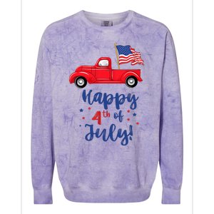 Red Truck With American Flag Happy 4th Of July Colorblast Crewneck Sweatshirt