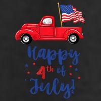 Red Truck With American Flag Happy 4th Of July 7 Panel Mesh Trucker Snapback Hat