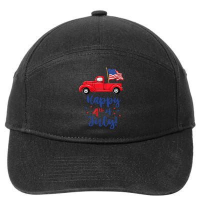 Red Truck With American Flag Happy 4th Of July 7-Panel Snapback Hat