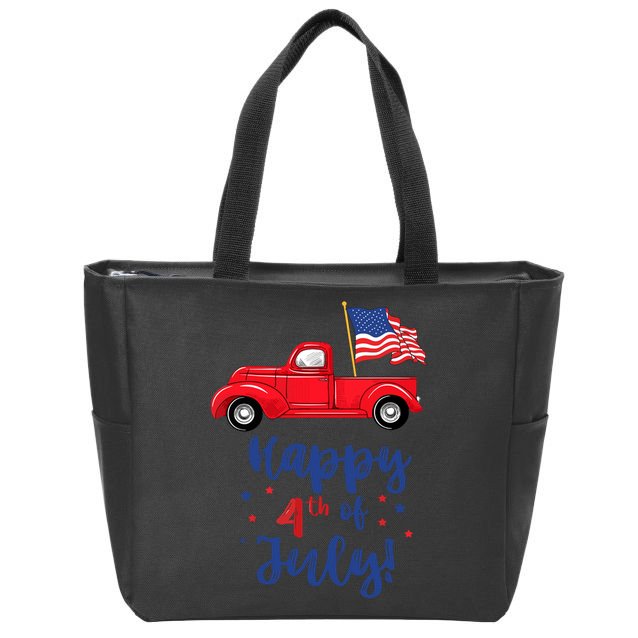 Red Truck With American Flag Happy 4th Of July Zip Tote Bag