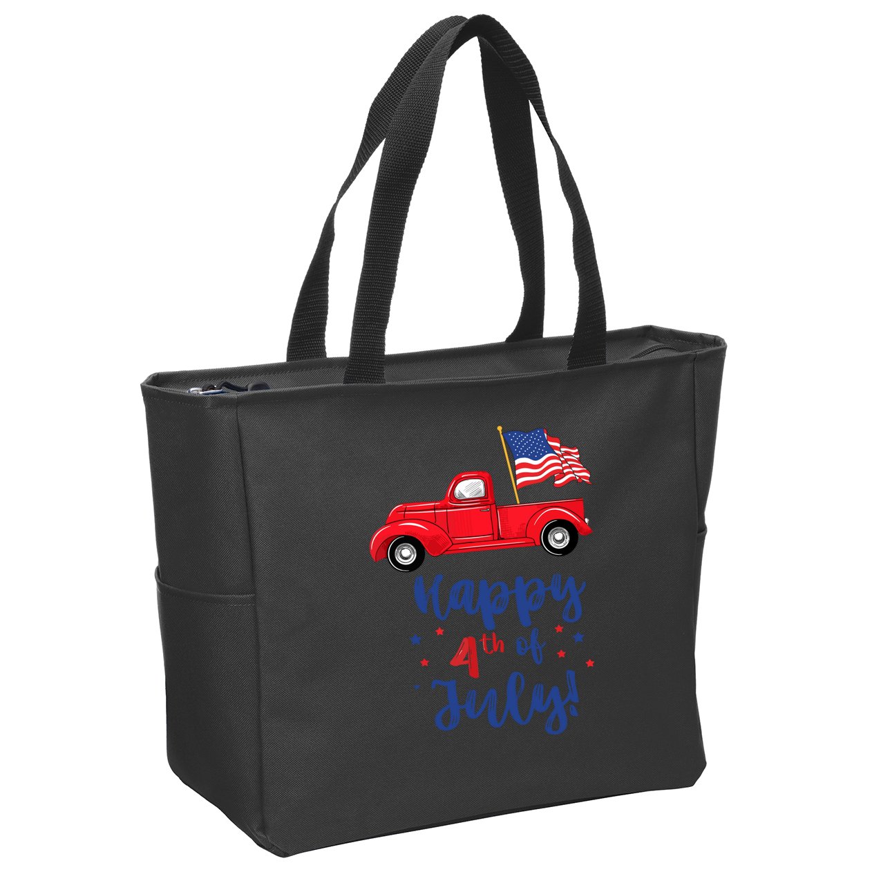 Red Truck With American Flag Happy 4th Of July Zip Tote Bag