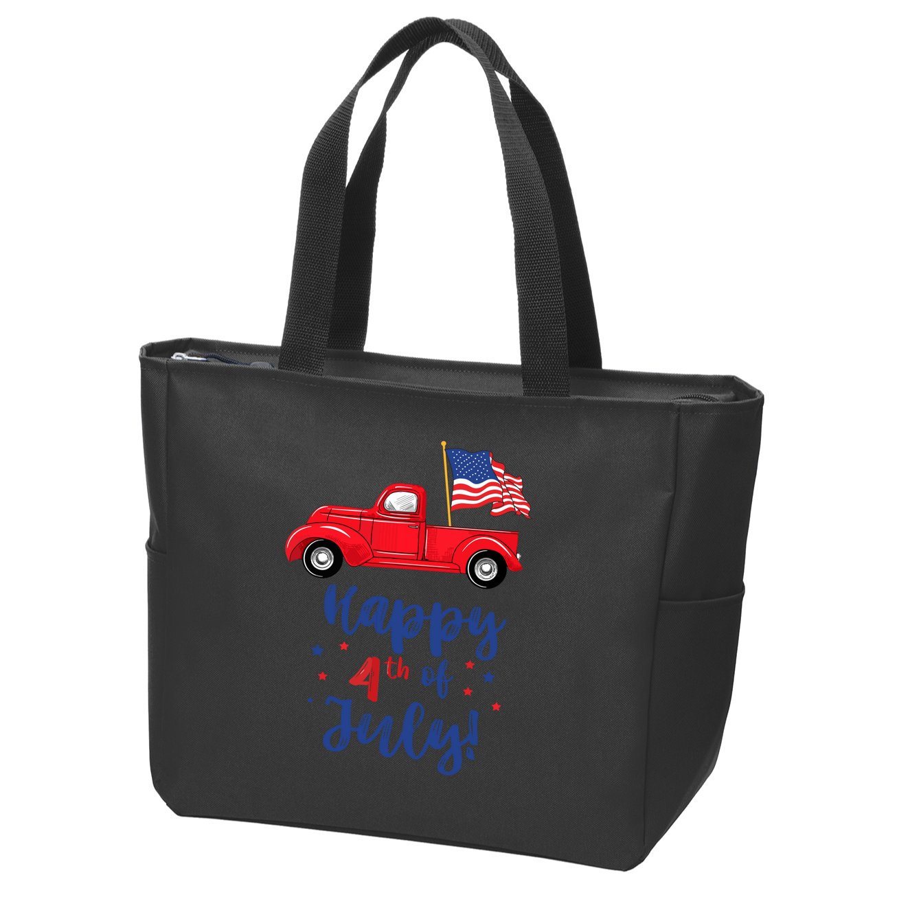 Red Truck With American Flag Happy 4th Of July Zip Tote Bag