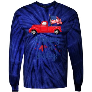 Red Truck With American Flag Happy 4th Of July Tie-Dye Long Sleeve Shirt