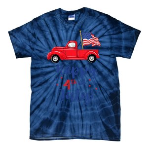 Red Truck With American Flag Happy 4th Of July Tie-Dye T-Shirt