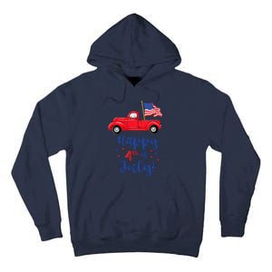 Red Truck With American Flag Happy 4th Of July Tall Hoodie