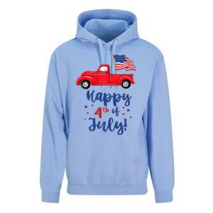 Red Truck With American Flag Happy 4th Of July Unisex Surf Hoodie