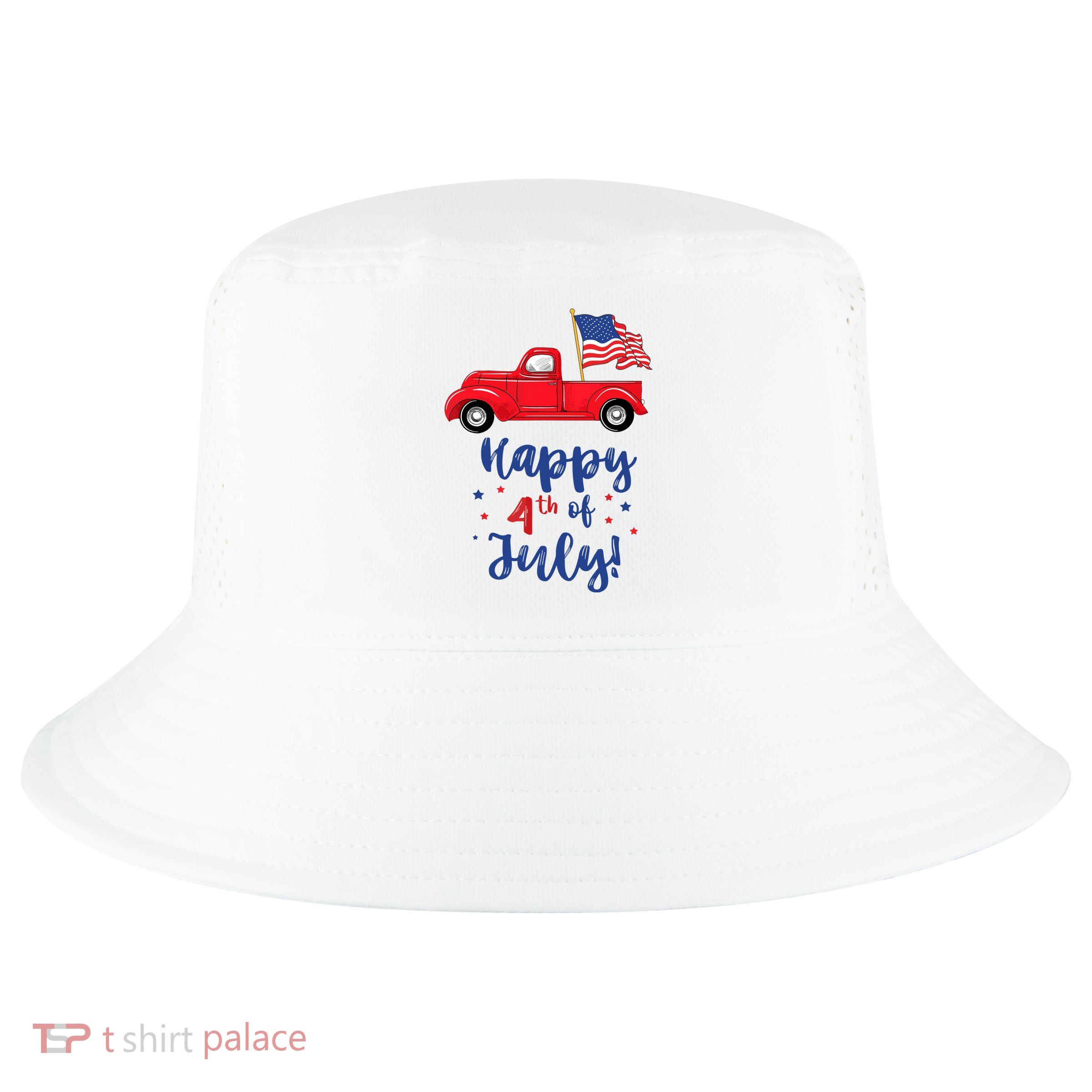 Red Truck With American Flag Happy 4th Of July Cool Comfort Performance Bucket Hat