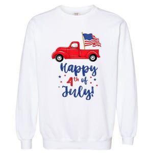 Red Truck With American Flag Happy 4th Of July Garment-Dyed Sweatshirt