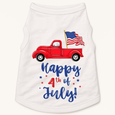 Red Truck With American Flag Happy 4th Of July Doggie Tank