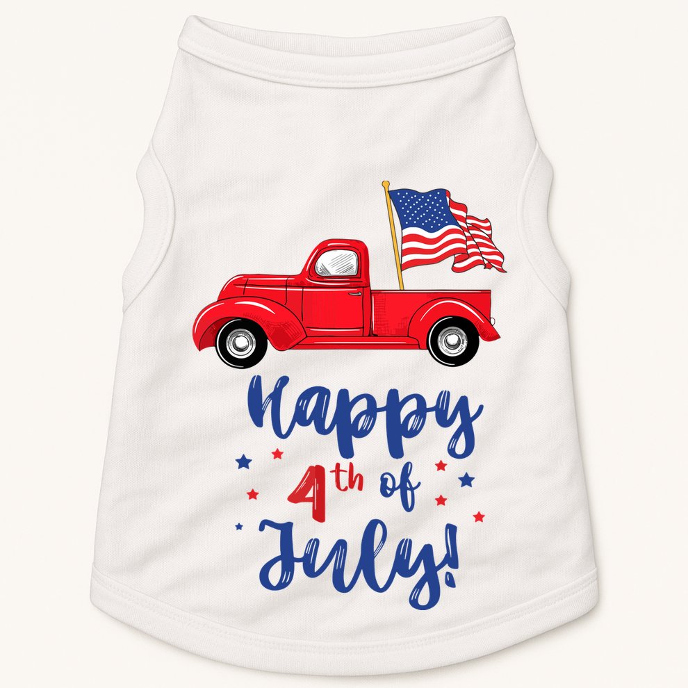 Red Truck With American Flag Happy 4th Of July Doggie Tank